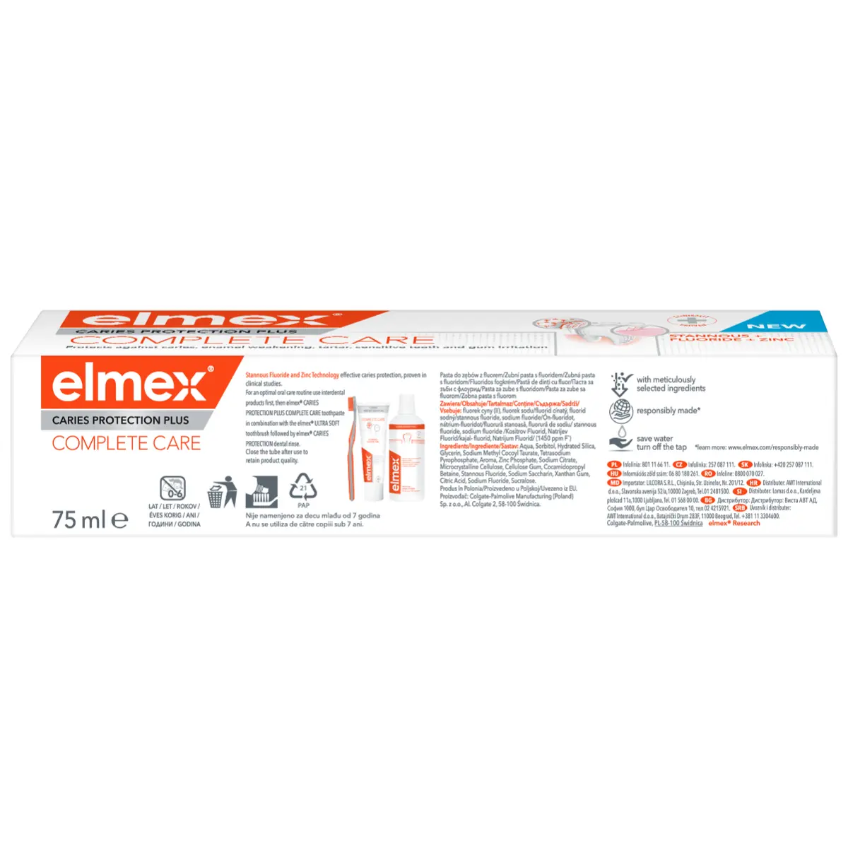 Pasta de dinti elmex Caries Protection Plus Complete Care, pentru protectie anticarie, 75 ml