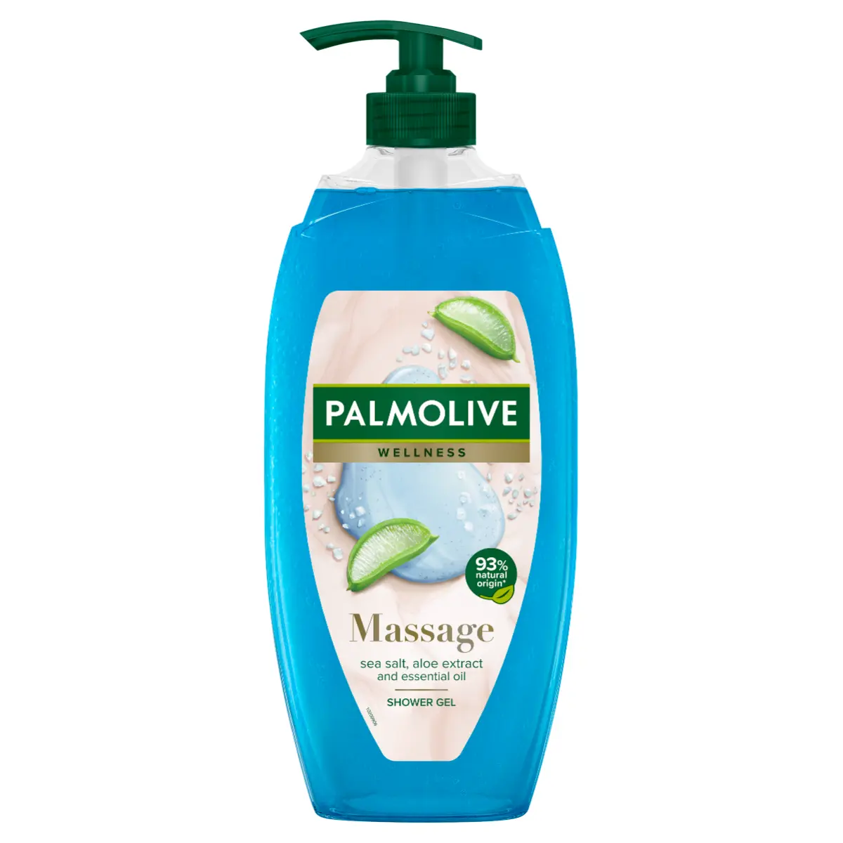 Gel de dus Palmolive Wellness Massage cu pompa, cu uleiuri esentiale si extract de aloe si sare de mare 750ml