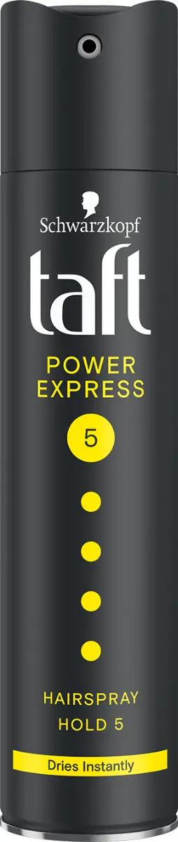 Fixativ Taft Power Express, fixare mega puternica, uscare rapida, aspect satinat, fara a lipi firele de par, 250ml