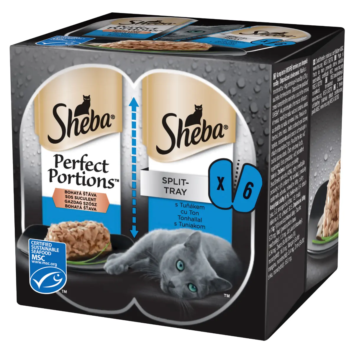 Hrana umeda Sheba Perfect Portions pentru pisici adulte, cu bucati de ton, 6 x 37,5 g