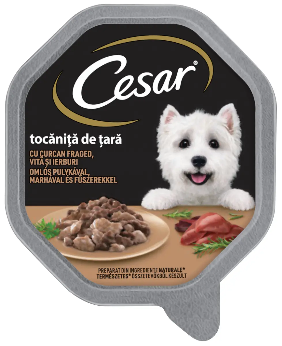 Hrana umeda pentru caini adulti Cesar cu curcan si vita, pate, 150 g