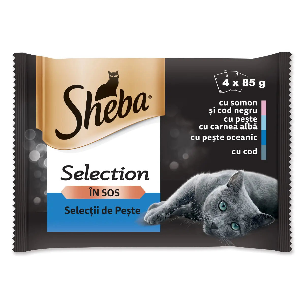 Hrana umeda Sheba Selection pentru pisici adulte selectie de peste in sos 4 x 85 g