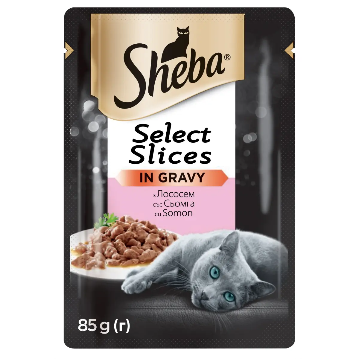 Hrana umeda Sheba Selection pentru pisici adulte, cu somon in sos 85 g