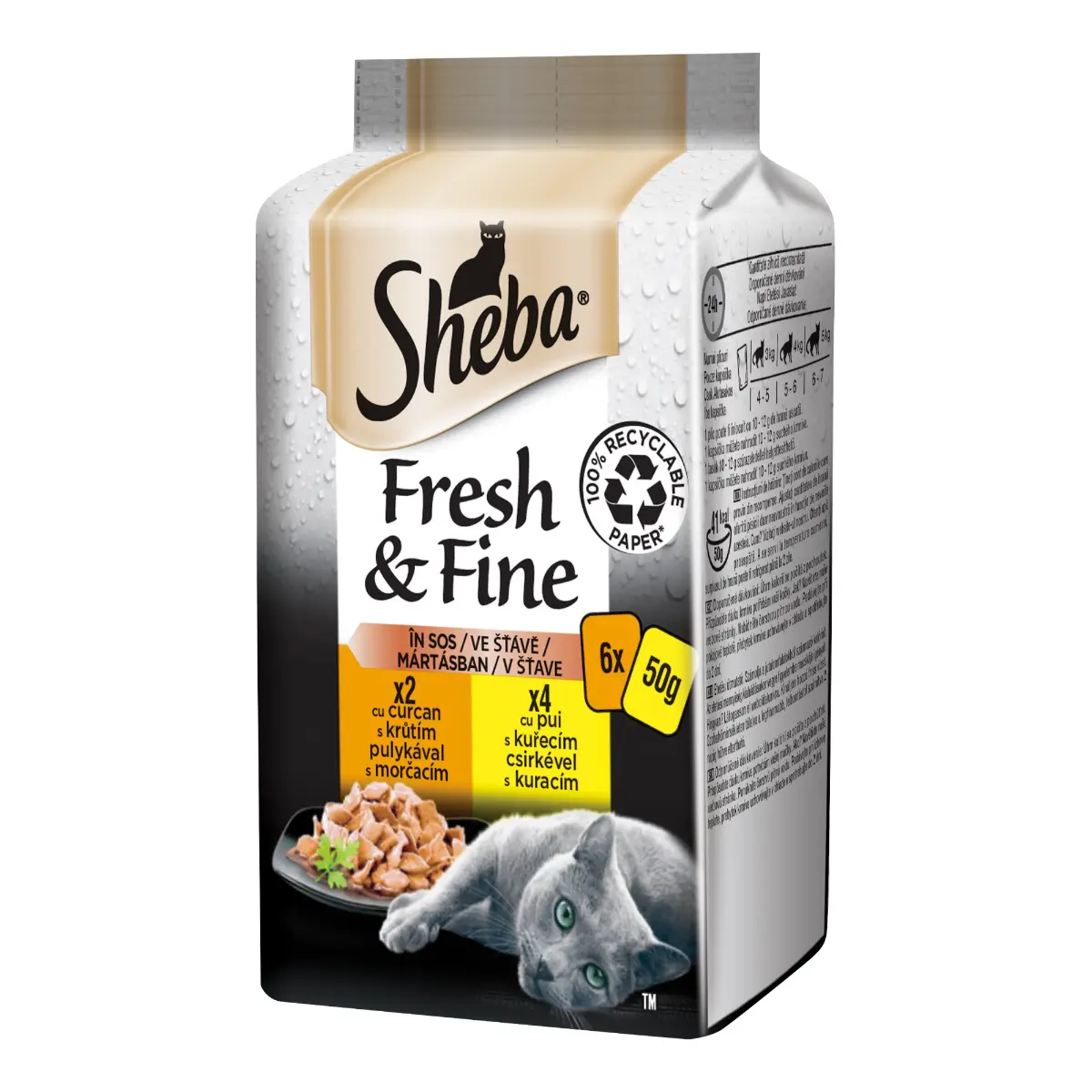 Hrana umeda Sheba Fresh & Fine pentru pisici adulte, pui si curcan, 6 x 50 g