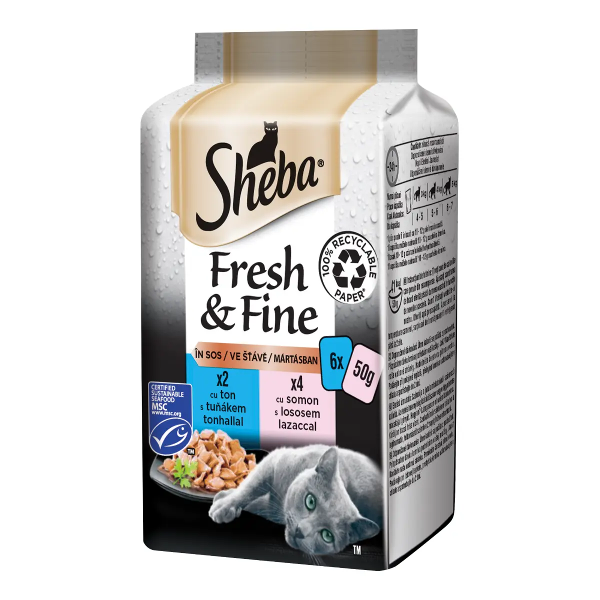 Hrana umeda Sheba Fresh & Fine completa pentru pisici adulte cu somon si ton 6 x 50 g (300 g)