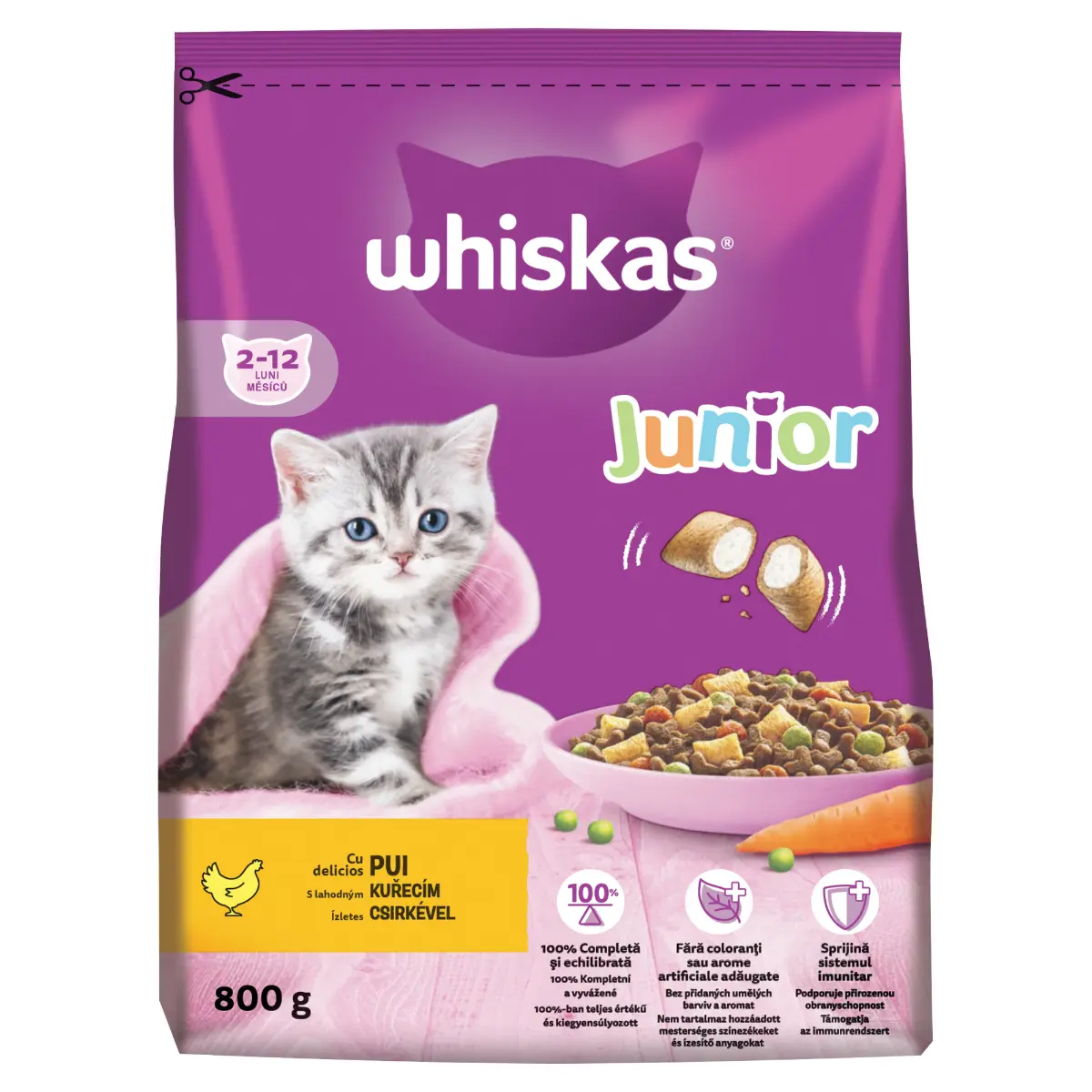 Hrana uscata Whiskas cu pui pentru pisici junioare 800 g