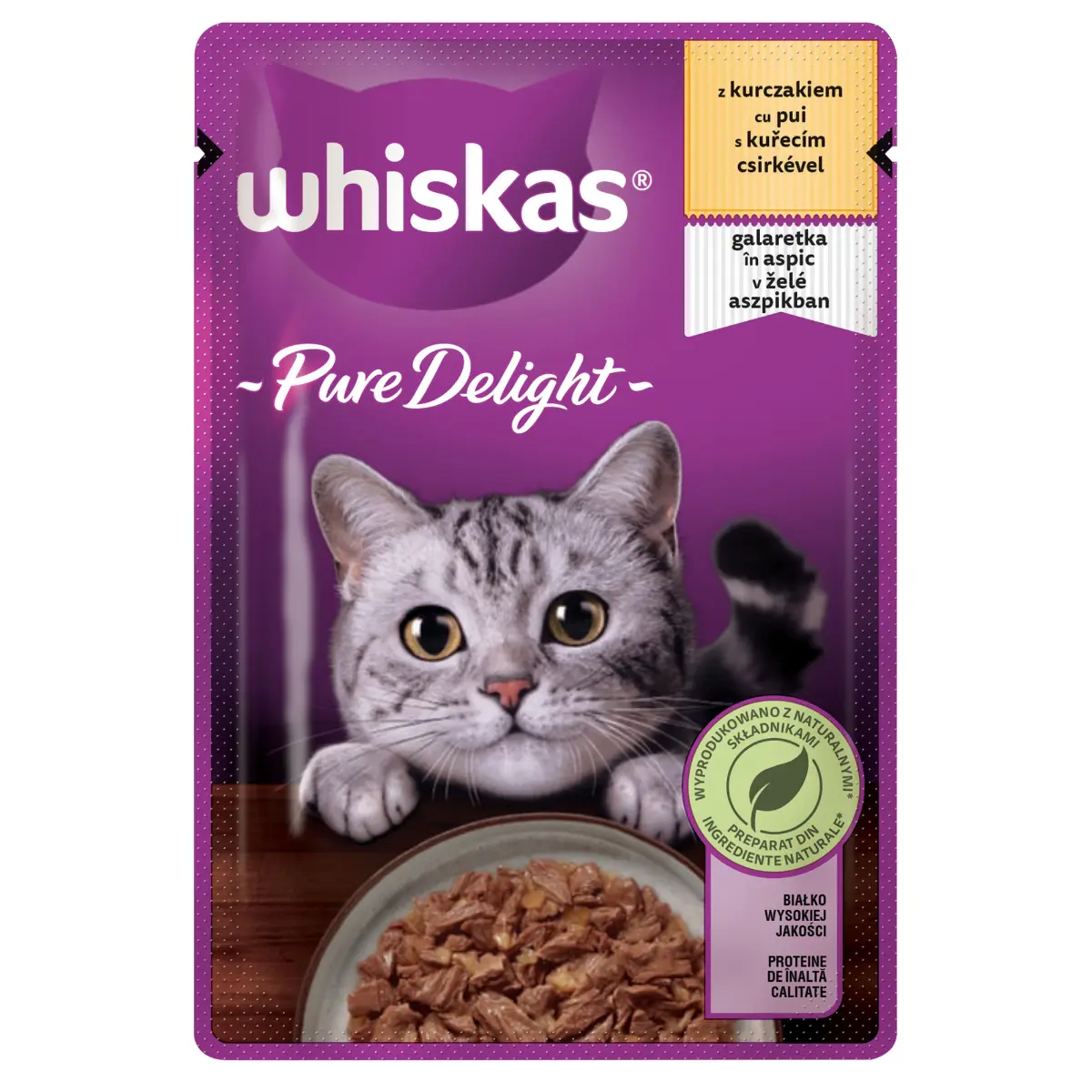 Hrana umeda Whiskas Pure Delight pentru pisici adulte, cu pui in aspic 85 g