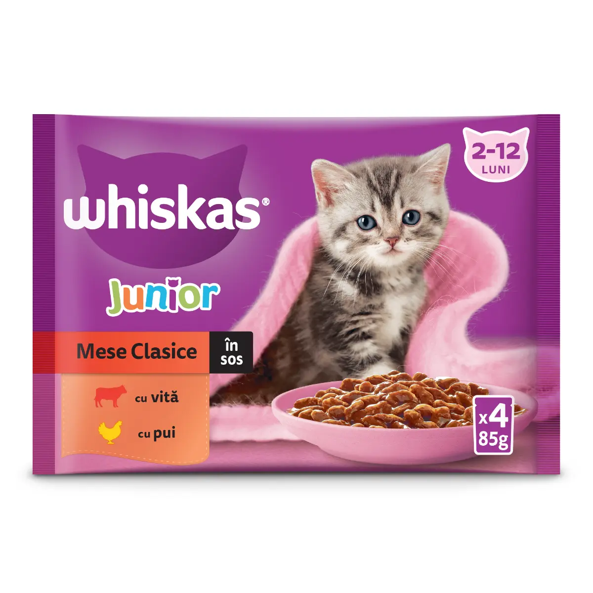 Hrana umeda pentru pisici Whiskas 1 an+ cu pui in aspic 85 g