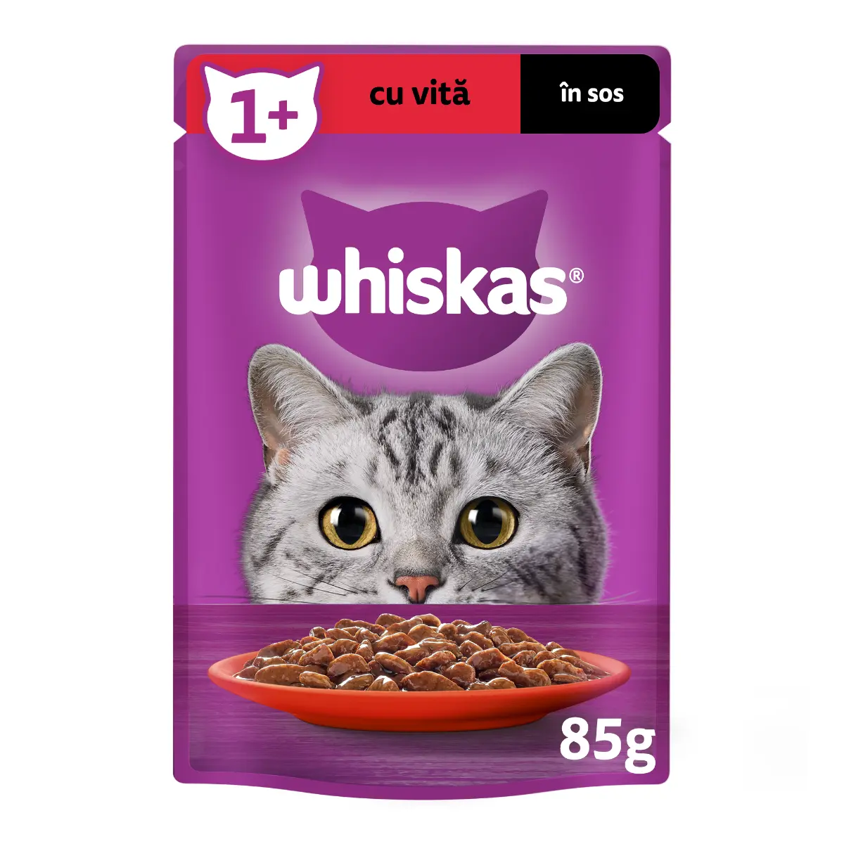 Hrana umeda pentru pisici Whiskas cu vita in sos, pentru pisici adulte, 85 g