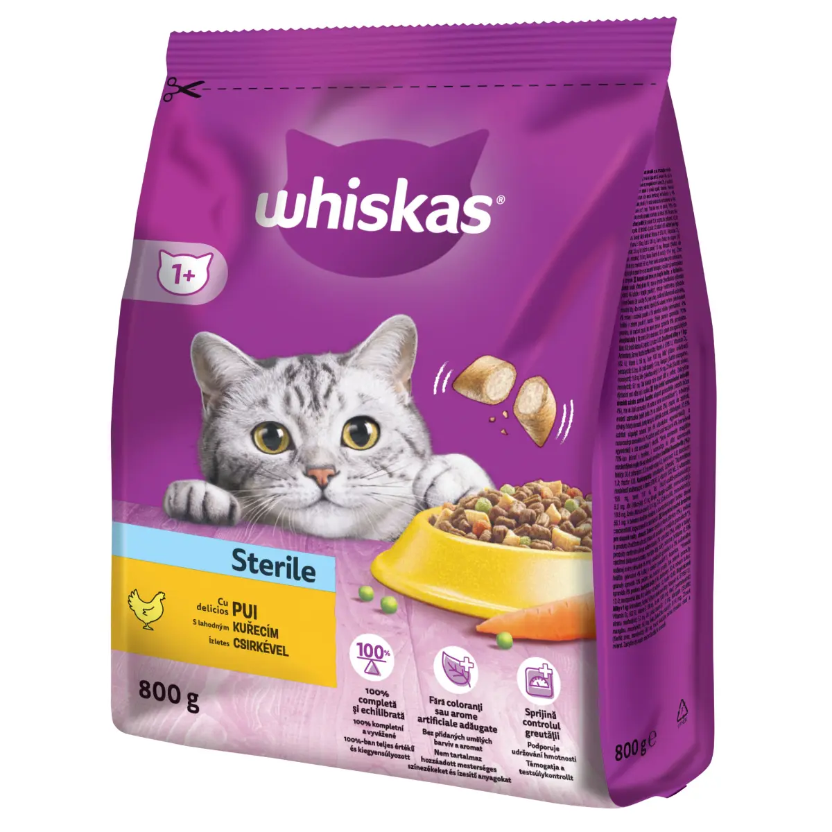 Hrana uscata pentru pisici Whiskas Sterile, pui, 800 g