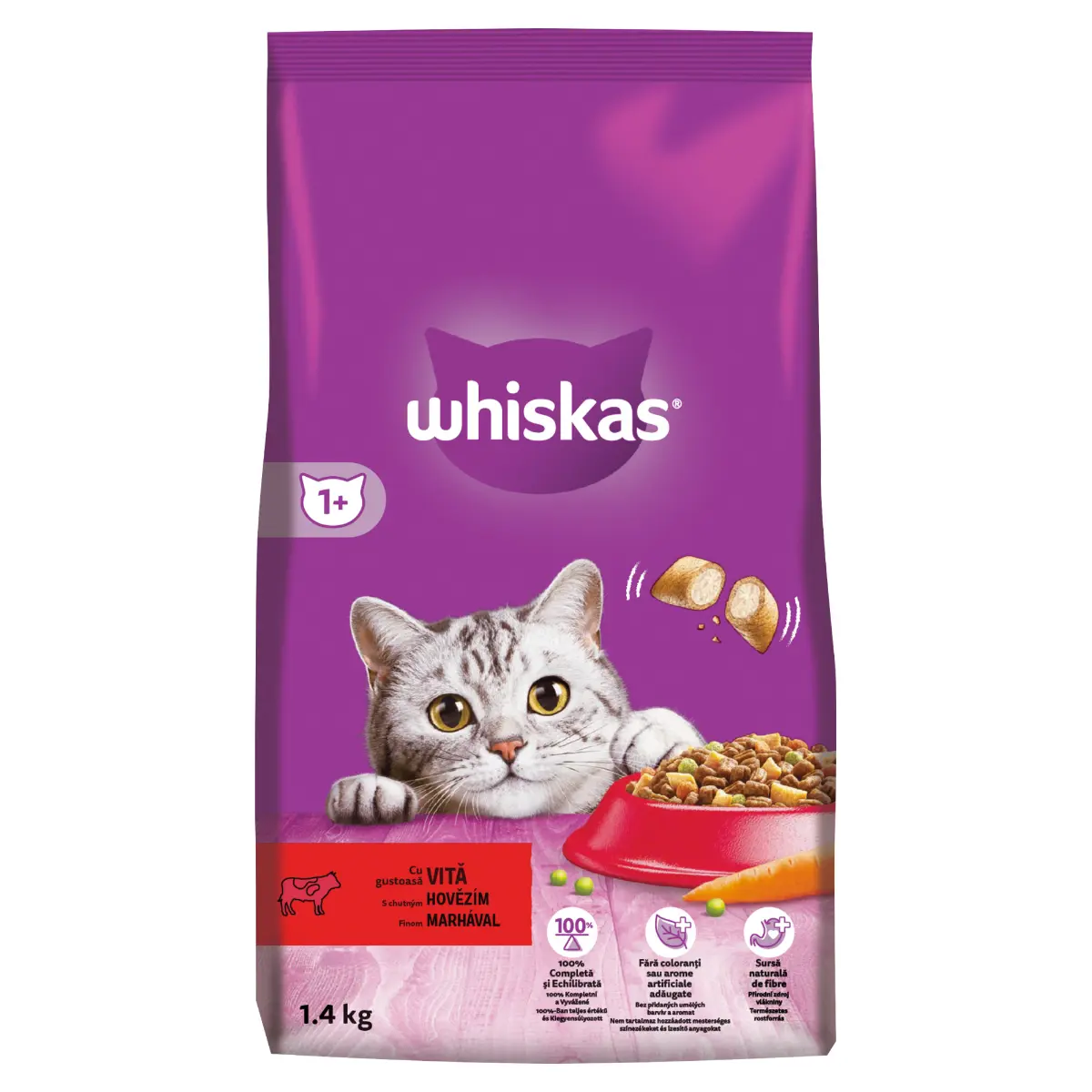 Hrana uscata Whiskas cu vita pentru pisici adulte 1.4kg