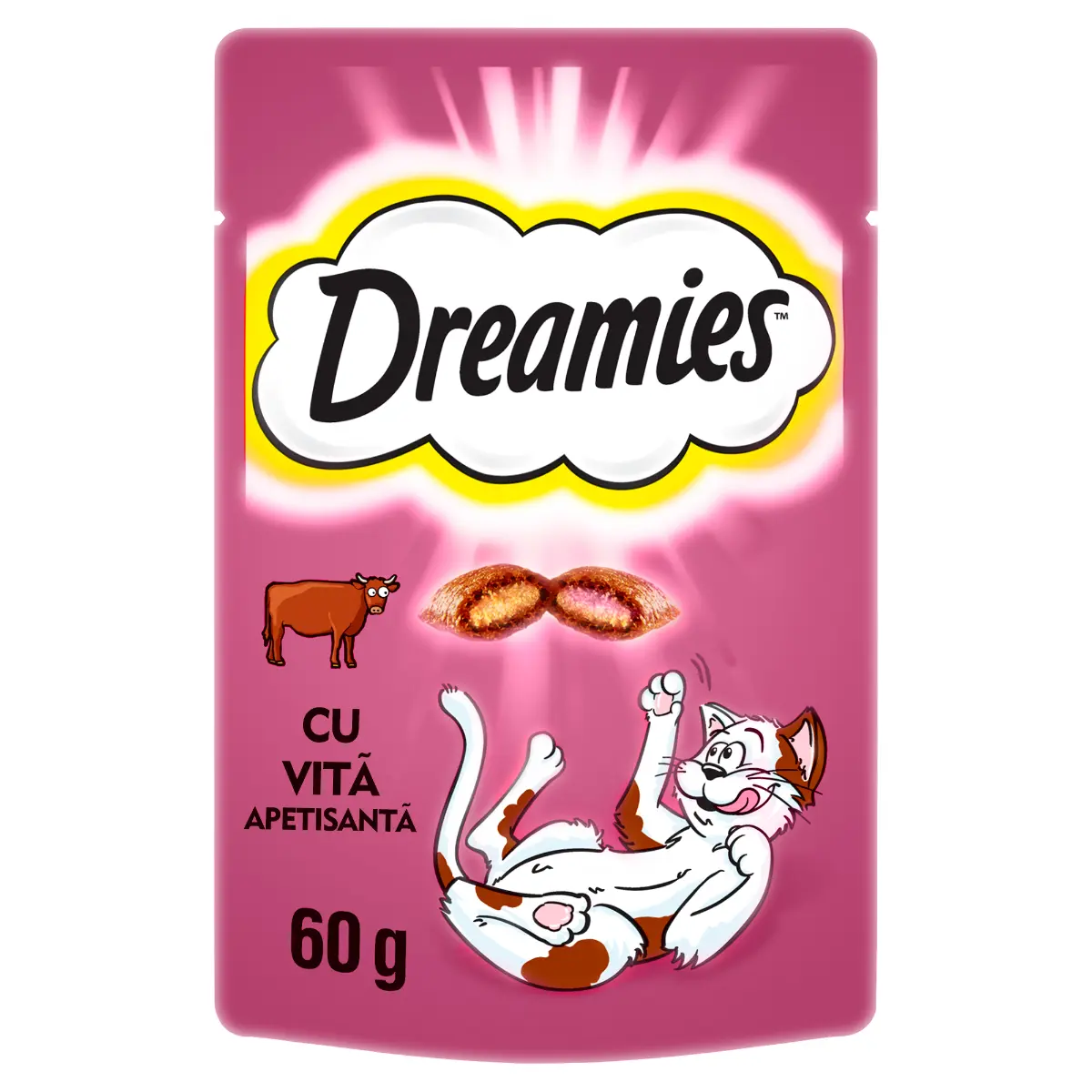 Recompense Dreamies pentru pisici, cu vita apetisanta 60 g
