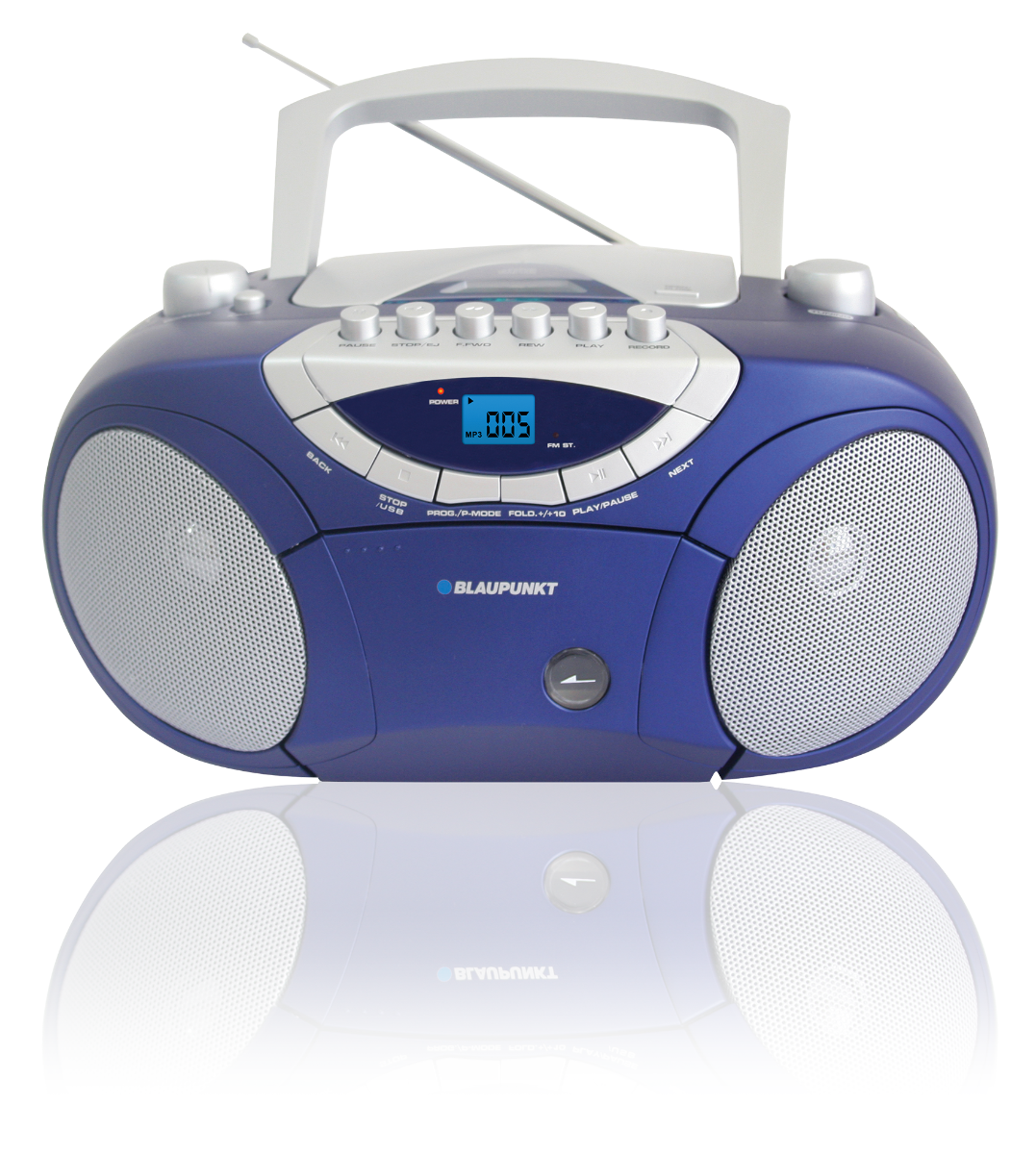 Microsistem audio Boombox BB15BL, 4 W, CD, Casetofon, USB, AUX, Albastru