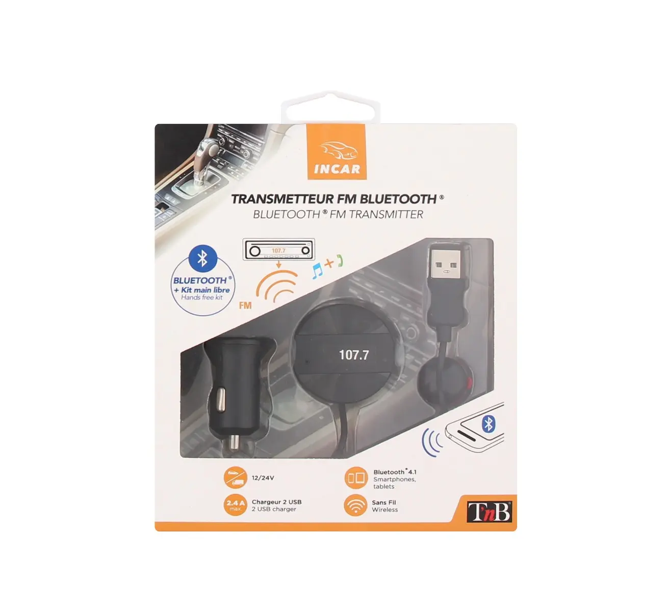 TnB Bluetooth FM transmitator si hands free kit cu incarcator auto si prindere magnetica