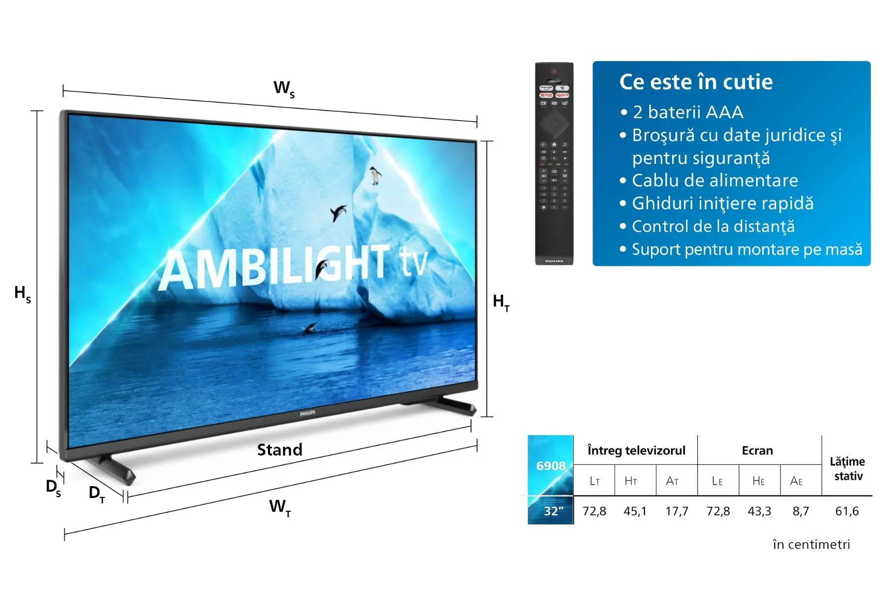 Televizor LED Smart Philips 32PFS6908/12, 80 cm, Full HD, Clasa E