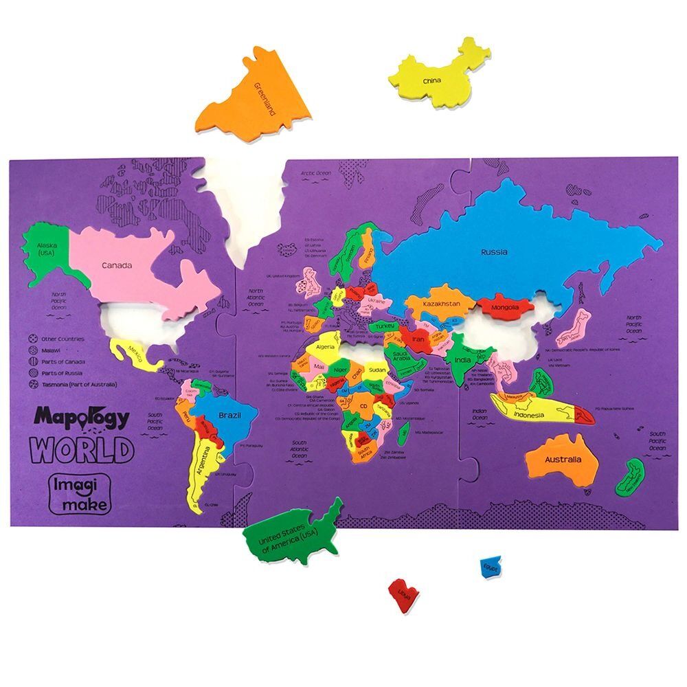 Puzzle creativ Harta Lumii Mapology World Imagimake, 68 piese, Multicolor