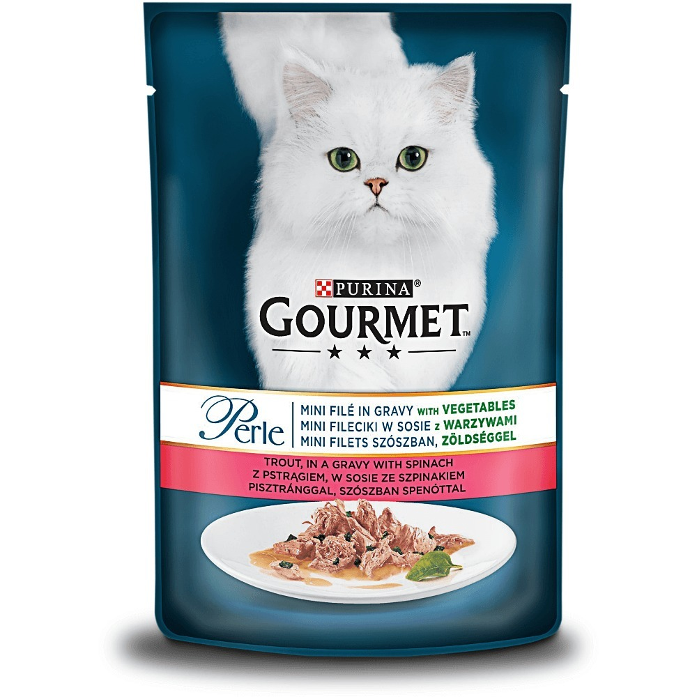 Hrana umeda pentru pisici cu pastrav si spanac Gourmet Perle 85g