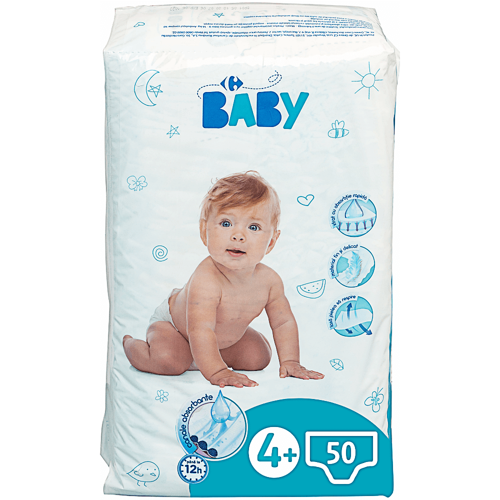 Scutece maxi Carrefour Baby, 9-16 kg, 50 bucati