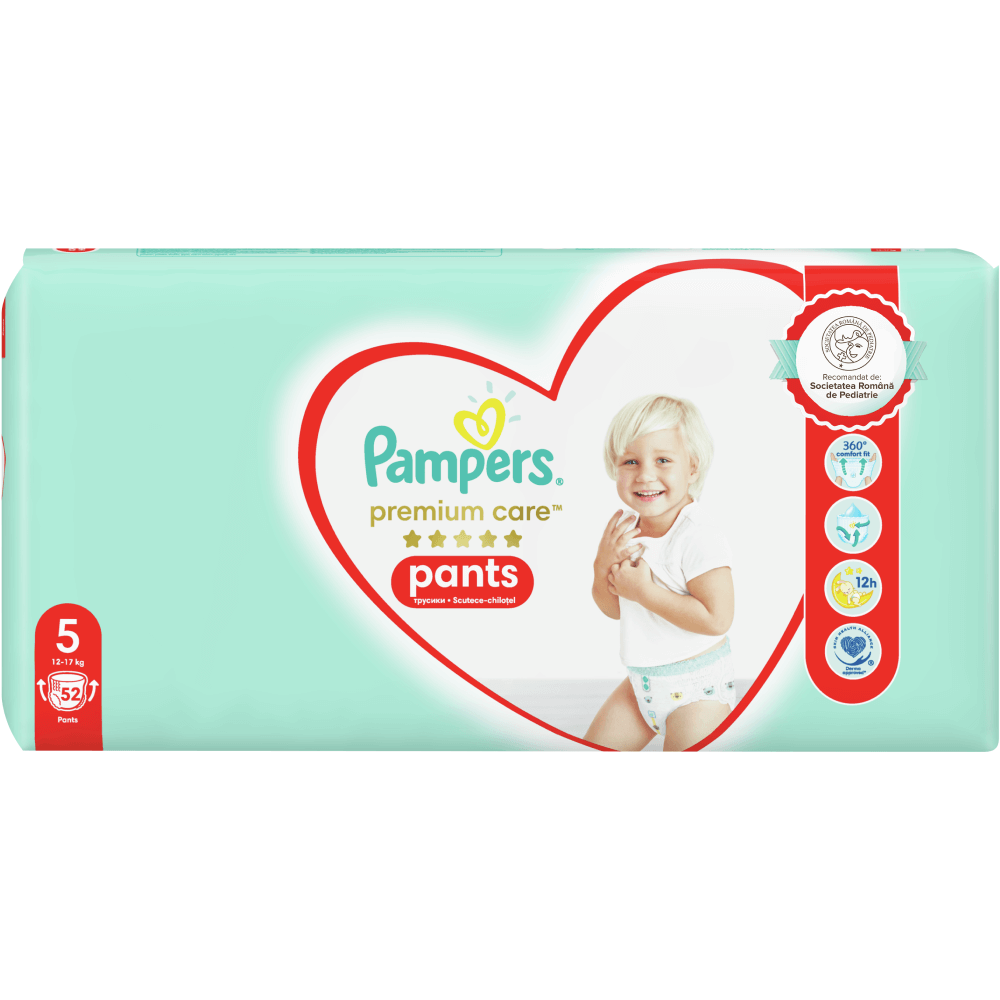 commentator Meander Millimeter Scutece chilotel Pampers Premium Care Pants Mega Box Marimea 5, 12-17 kg,  52 buc | Carrefour Romania
