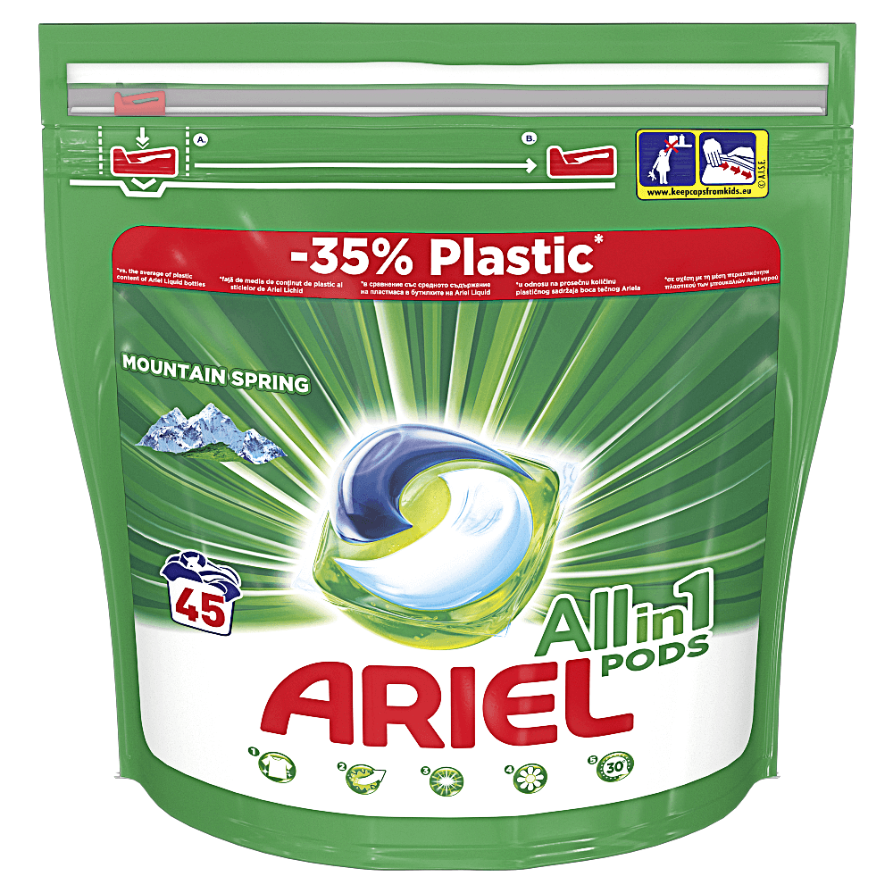 Detergent capsule, Ariel All in One PODS Mountain Spring, 45 spalari, 45 bucati