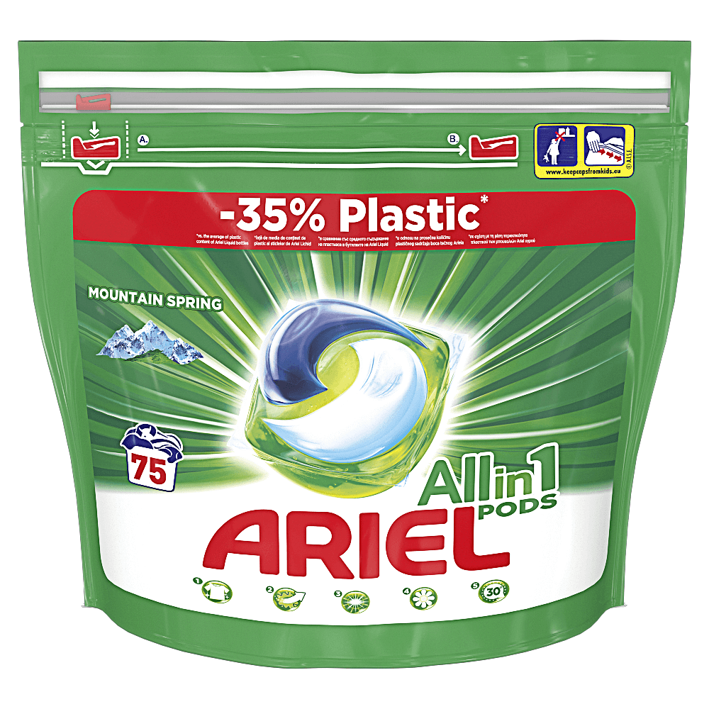 Detergent capsule Ariel All in One PODS Mountain Spring, 75 spalari, 75 bucati