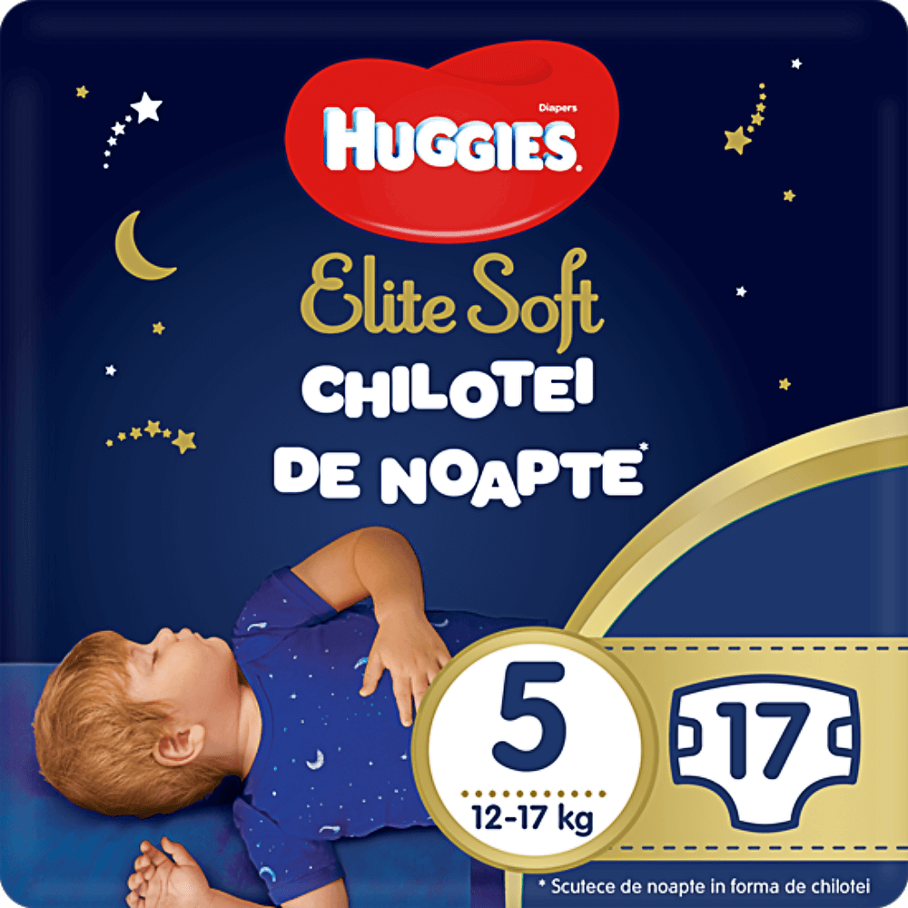 Scutece-chilotel de noapte Huggies Elite Soft Pants (nr 5), 17 buc, 12-17 kg