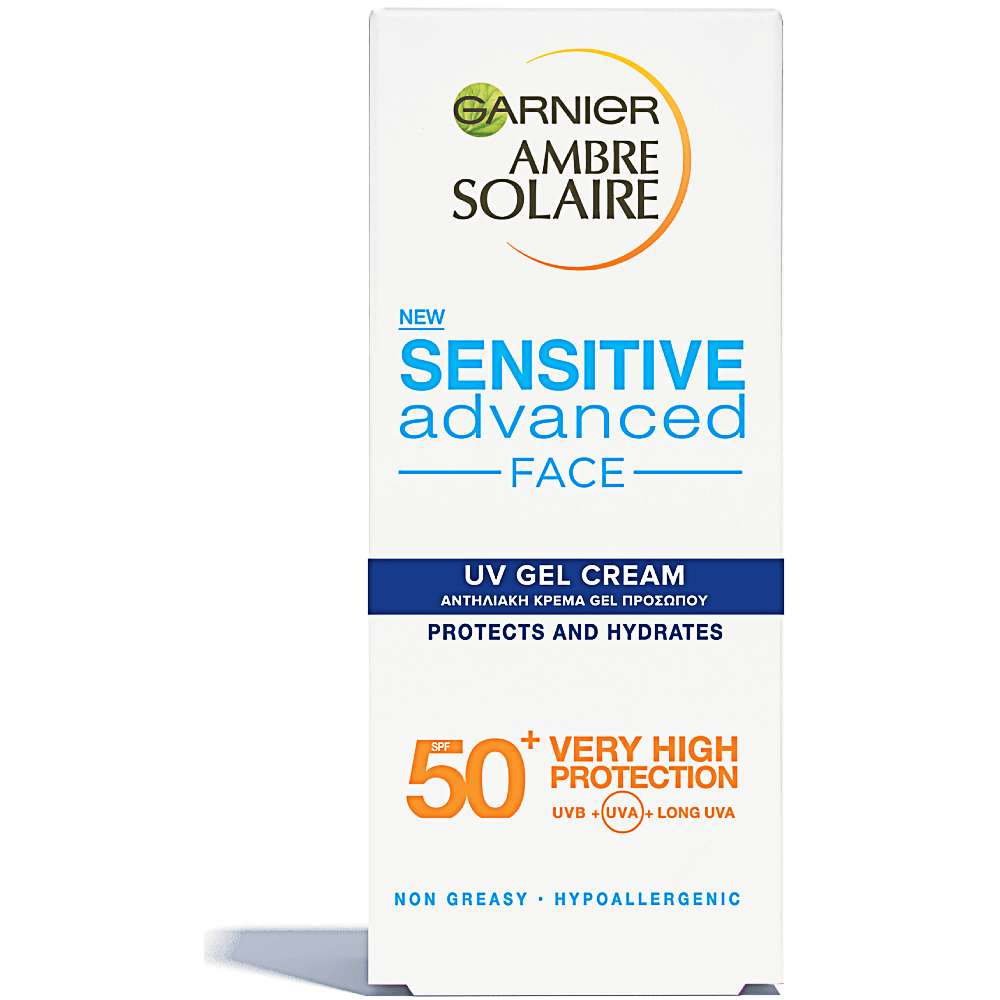 Gel-crema pentru fata cu protectie solara foarte ridicata, Garnier Ambre Solaire Sensitive Advanced, SPF50+, 50 ml