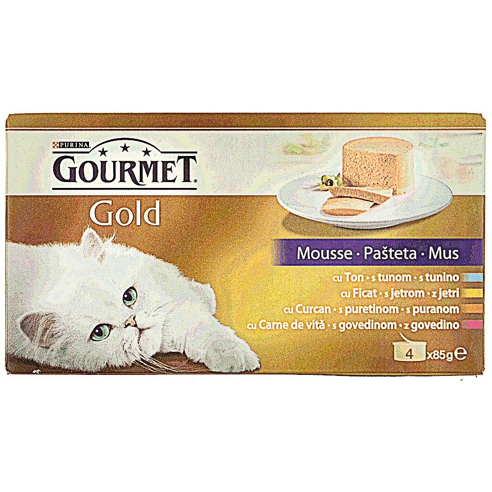 Hrana umeda pentru pisici cu ton, curcan, ficat si vita, Gourmet Gold 4x85g