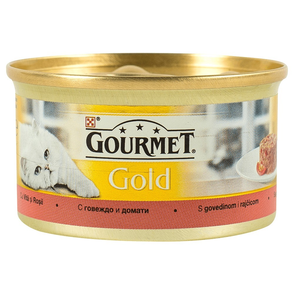 Hrana umeda pentru pisici cu vita si rosii Purina Gourmet Gold 85g