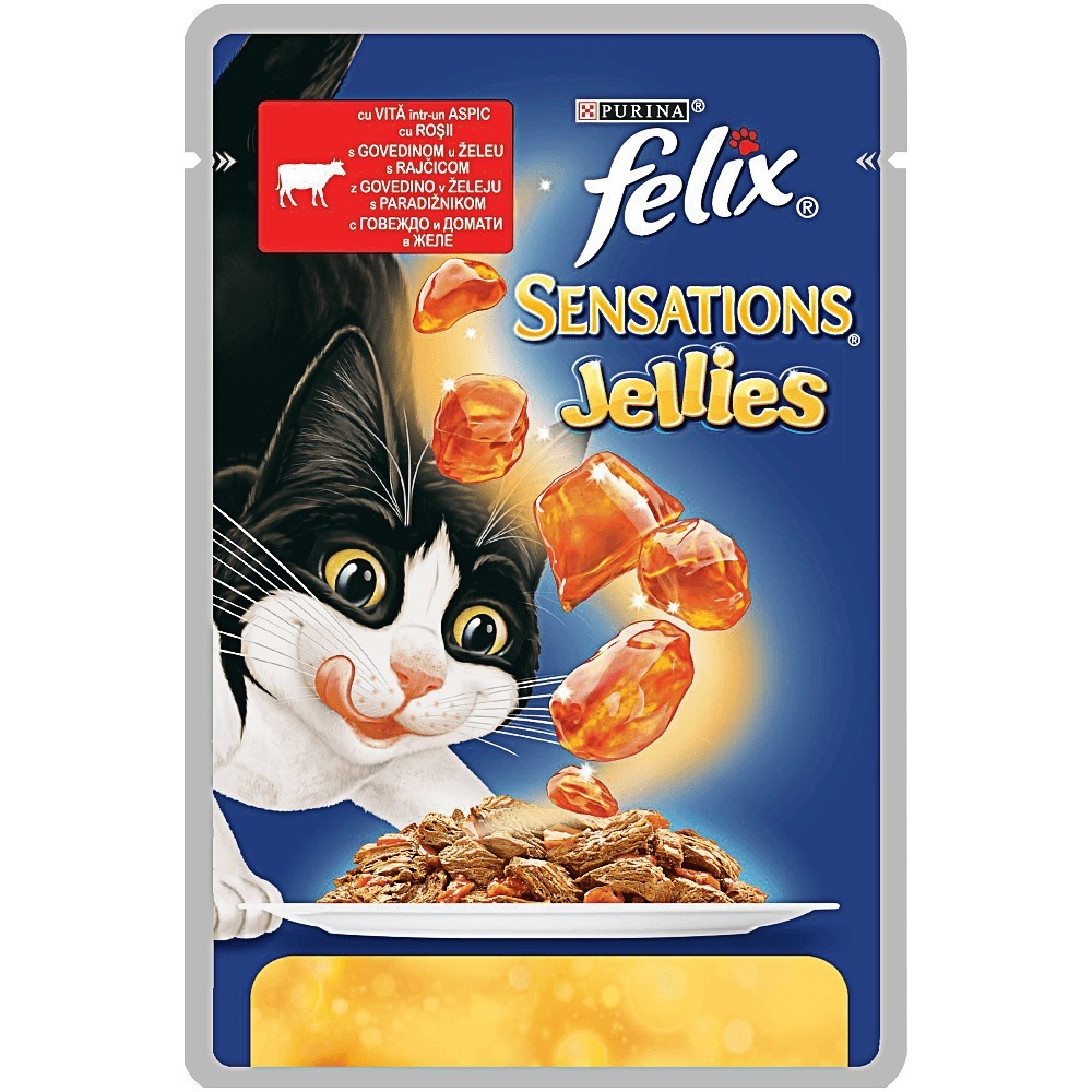 Hrana umeda pentru pisici, cu vita Felix Sensations 100g