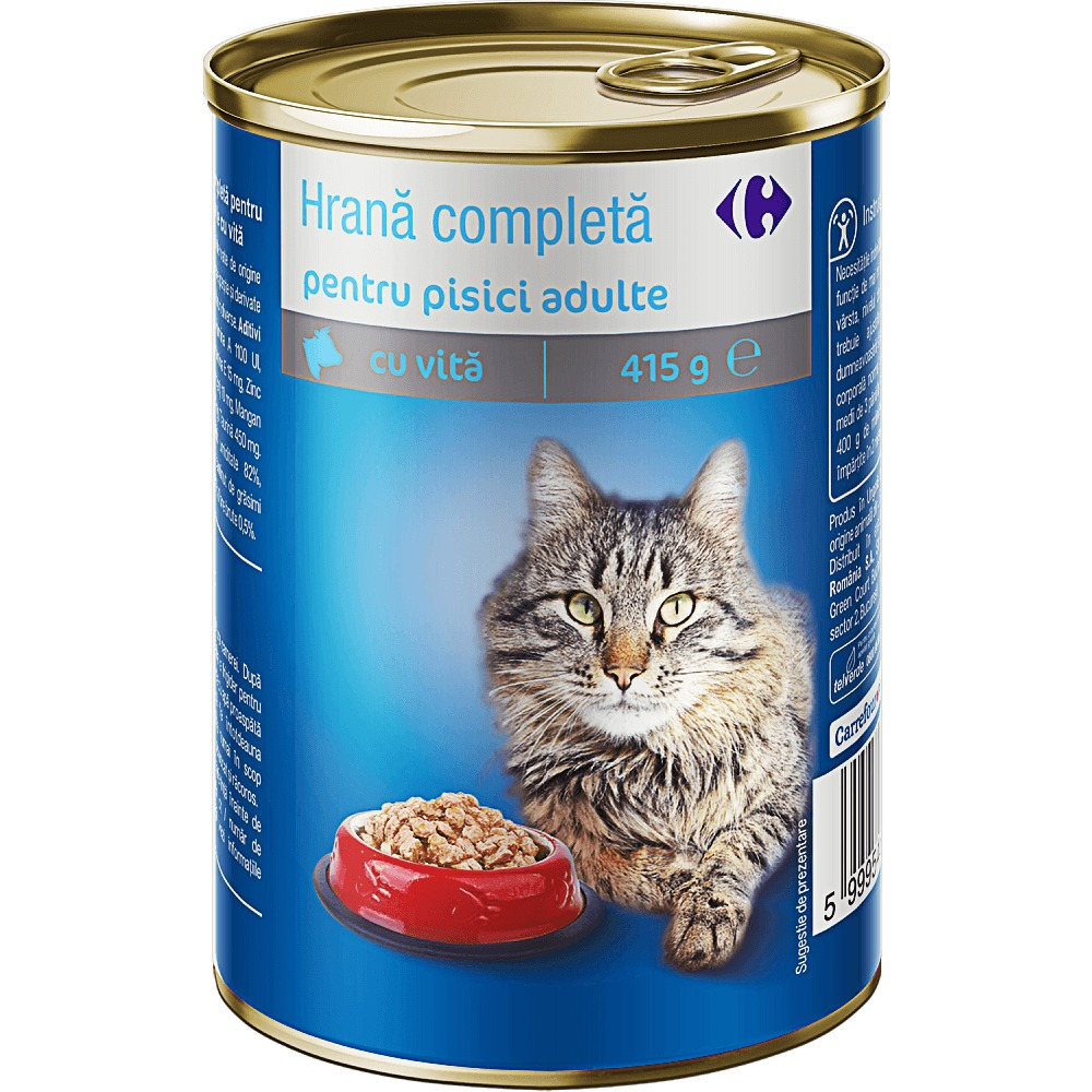 Hrana pentru pisici adulte, cu vita, conserva, Carrefour 415g