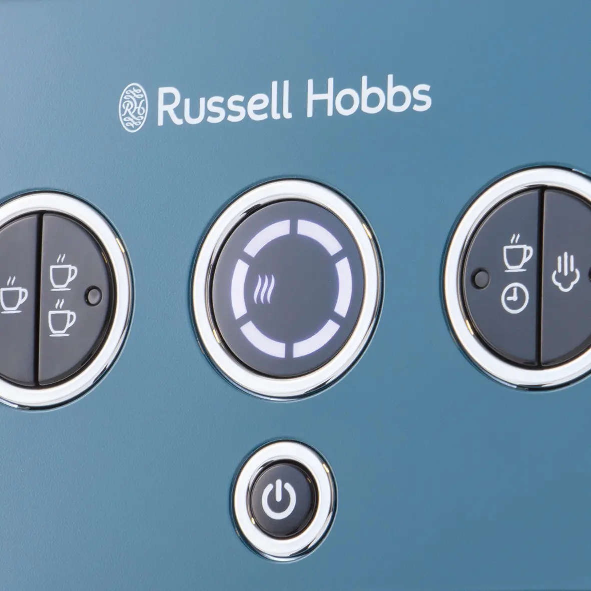 Espressor Russell Hobbs Distinctions Ocean Blue 26451-56, 15 bari, incalzitor Thermoblock, automat/manual, Inox/ Albastru