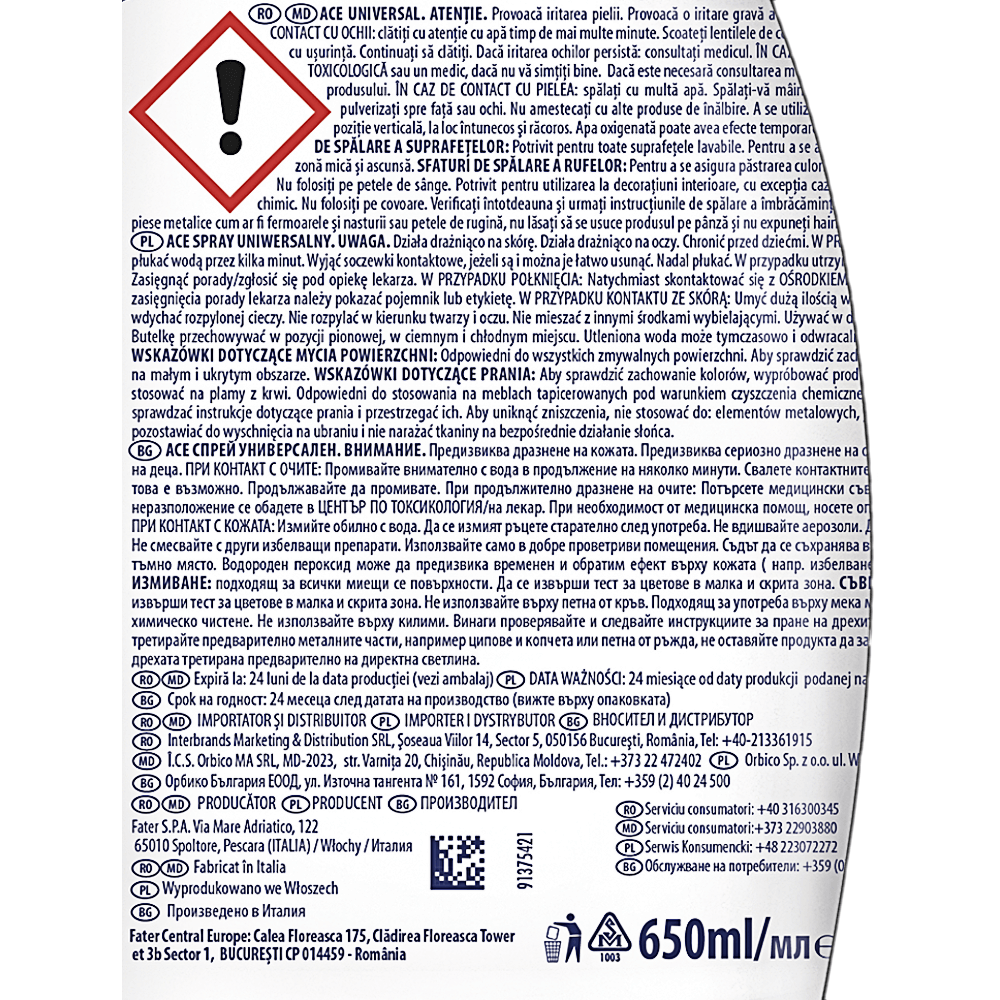 Spray universal fara inalbitor Ace 650ml