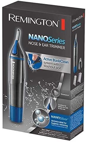 Aparat de tuns pentru nas si urechi Remington Nano Series NE3850, 2 capete, Trimmer rotativ, Varfuri rotunjite, Negru/Albastru