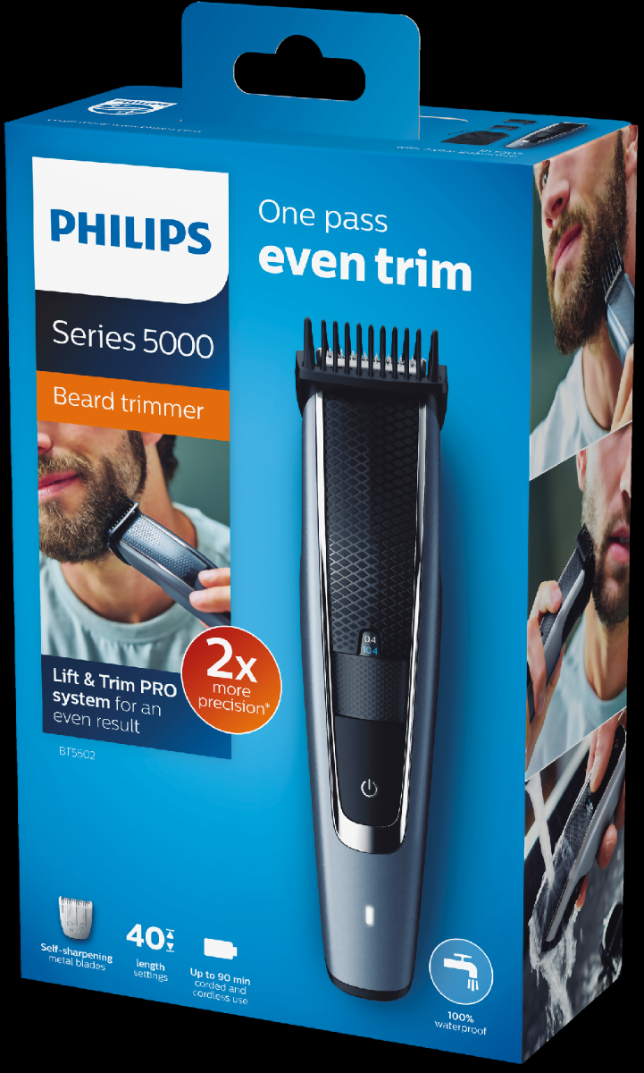 Aparat de tuns barba Philips BT5502/15, 40 de setari lungime, 90 minute autonomie, cu fir si fara fir, 