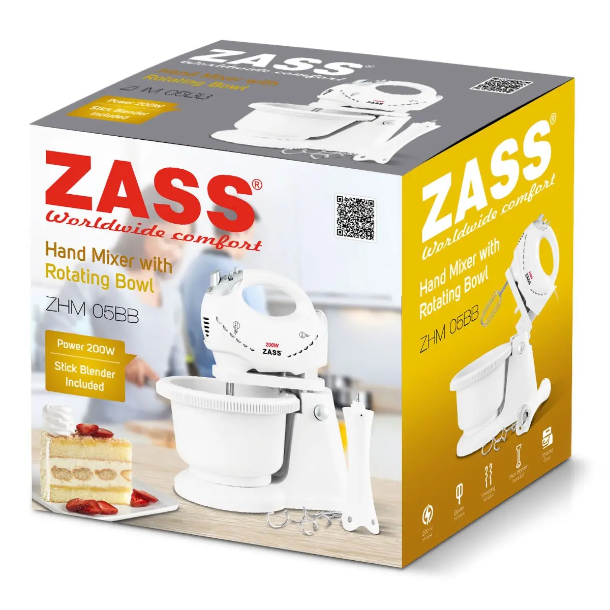 Mixer cu bol Zass ZHM 05BB, 200 W, Alb