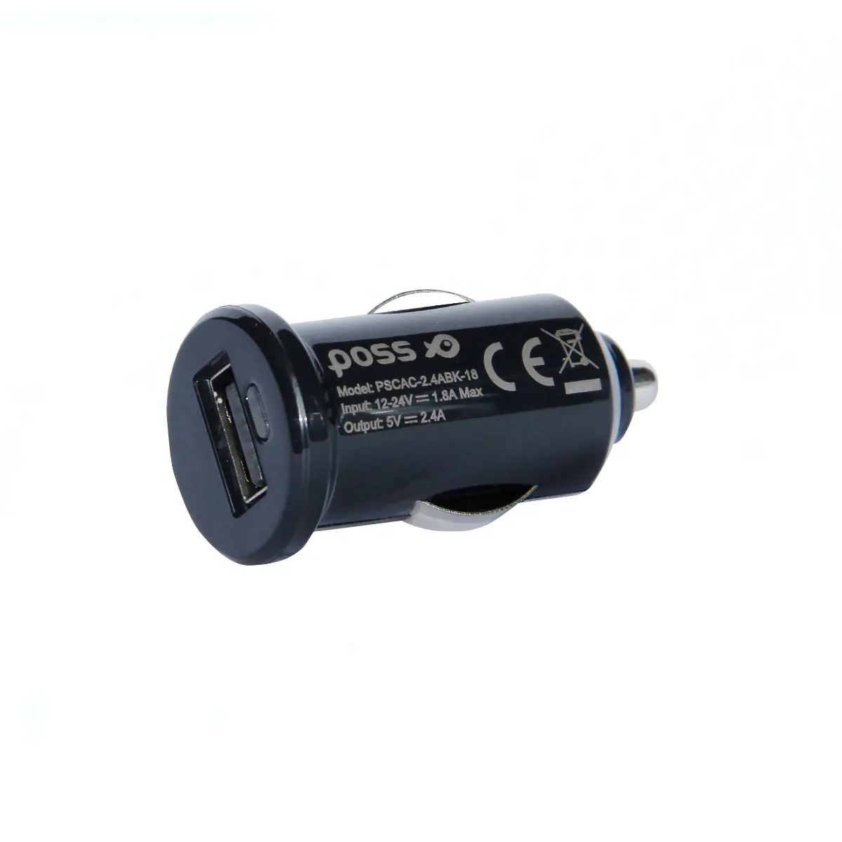 Incarcator auto Poss, USB - Type C, 2.4A, 1 m lungime, Negru
