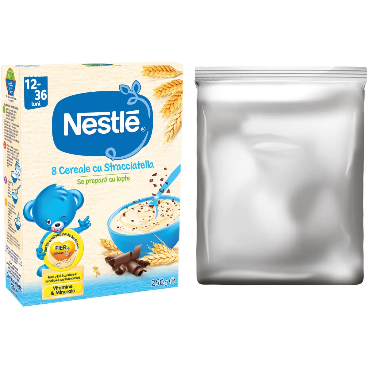 Cereale Nestle 8 cereale cu Stracciatella, 250g, de la 12 luni