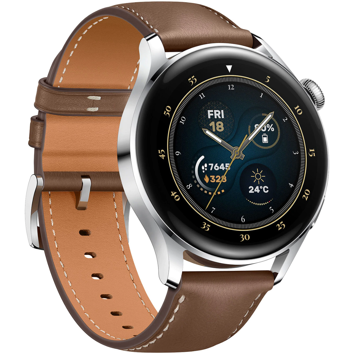 Smartwatch Huawei Watch 3, 46 mm, Argintiu, curea Brown Leather