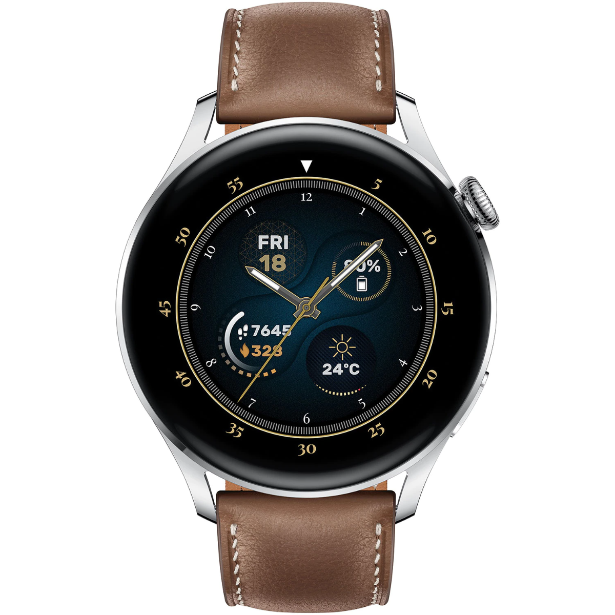Smartwatch Huawei Watch 3, 46 mm, Argintiu, curea Brown Leather