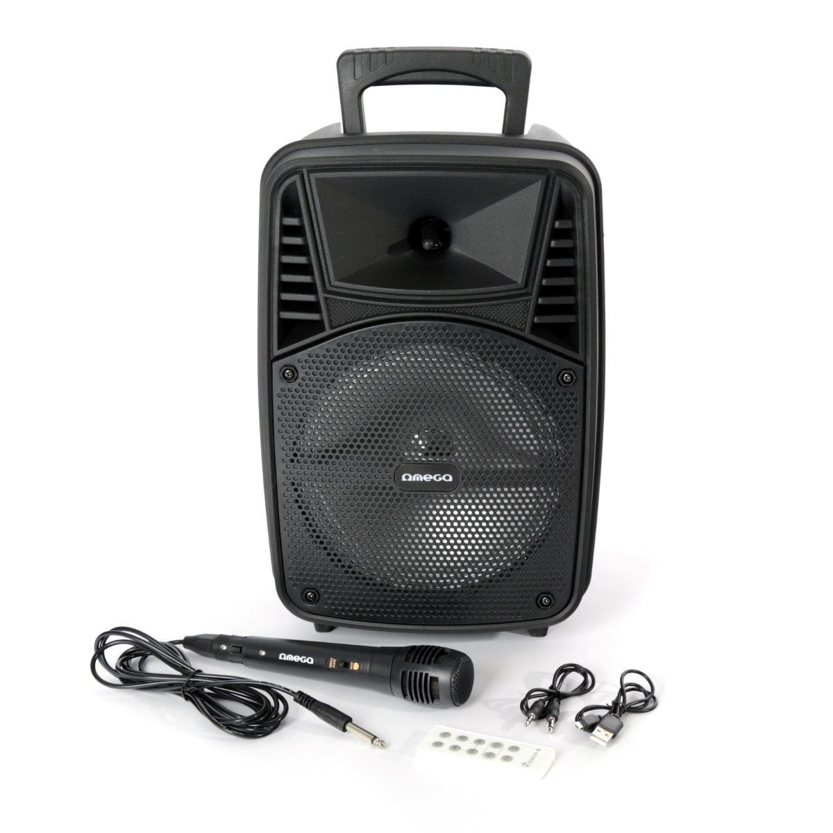 Boxa tip troller Omega OG84B, Bluetooth , 20 W, Led, FM radio, microfon karaoke, Negru