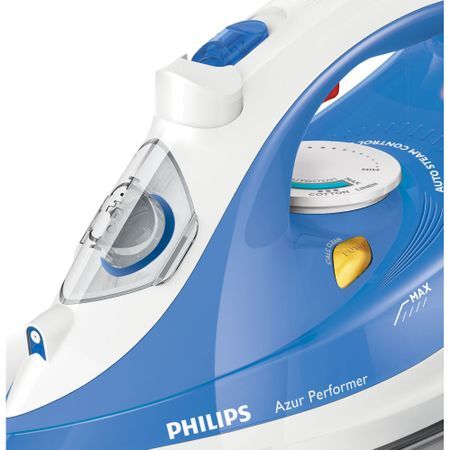 Fier de calcat Philips Azur Performer GC3810/20, Talpa Ceramica, 2400W, 0.3L, 150g/min, Alb/Albastru