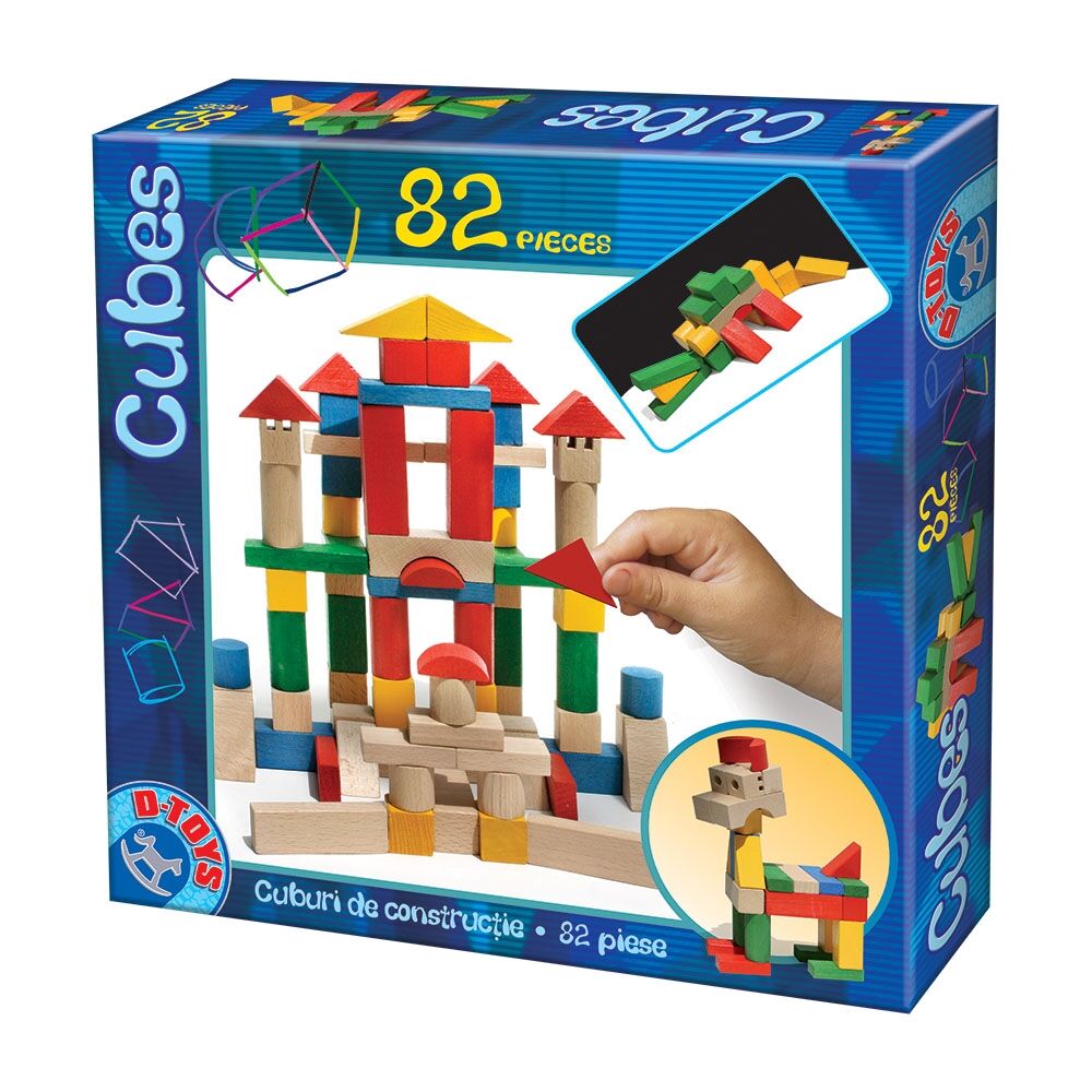 Set 82 cuburi de constructie colorate, D-toys
