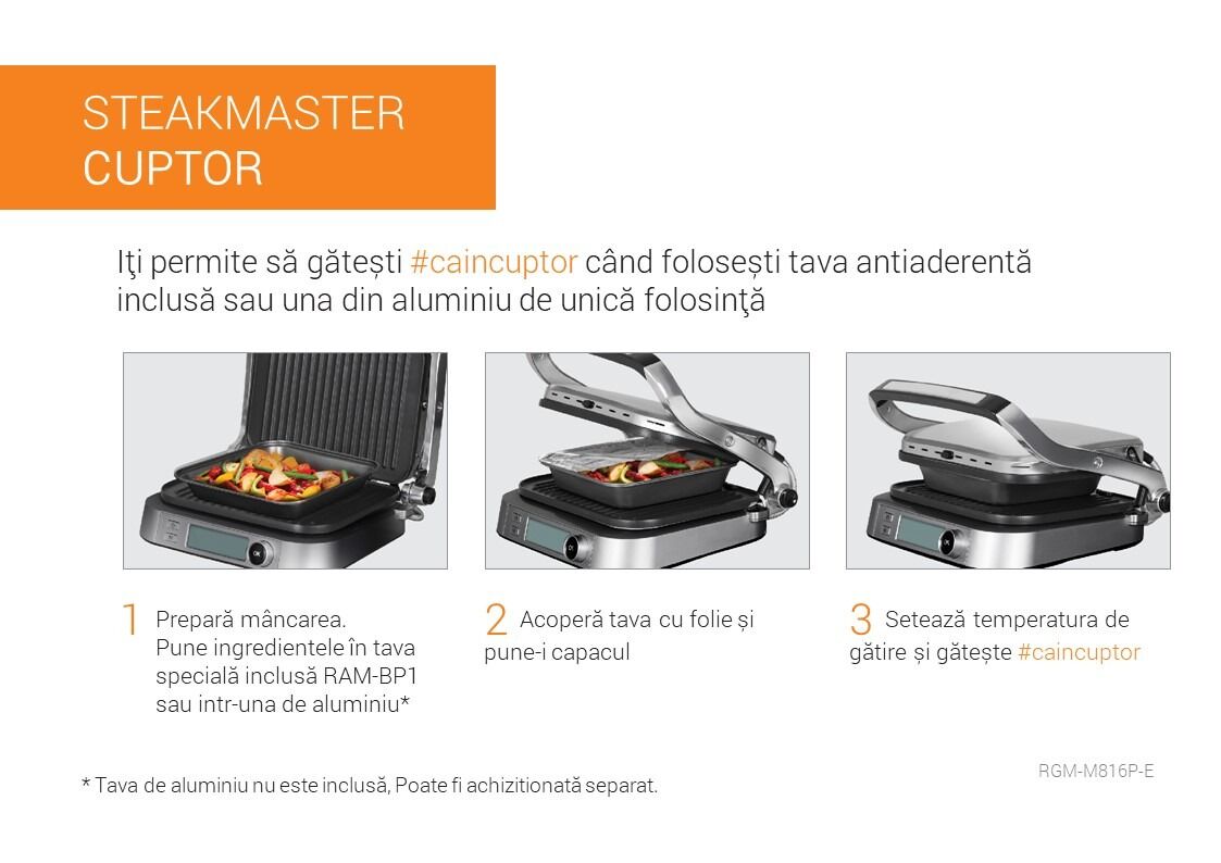 Gril electric Redmond SteakMaster RGM-M816P-E, 2100 W, 7 programe, Functie cuptor, Inox