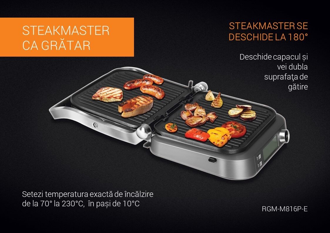 Gril electric Redmond SteakMaster RGM-M816P-E, 2100 W, 7 programe, Functie cuptor, Inox