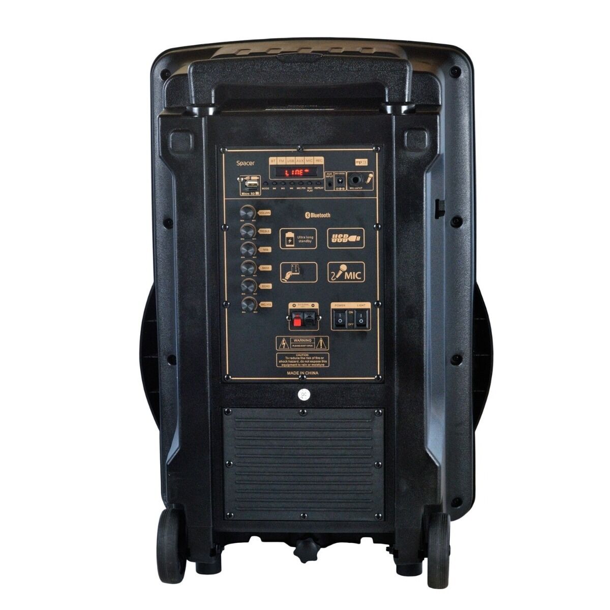 Boxa portabile tip troller Spacer SPB-A25-BT-F, 120W, Bluetooth, Microfon fir, Telecomanda, Negru
