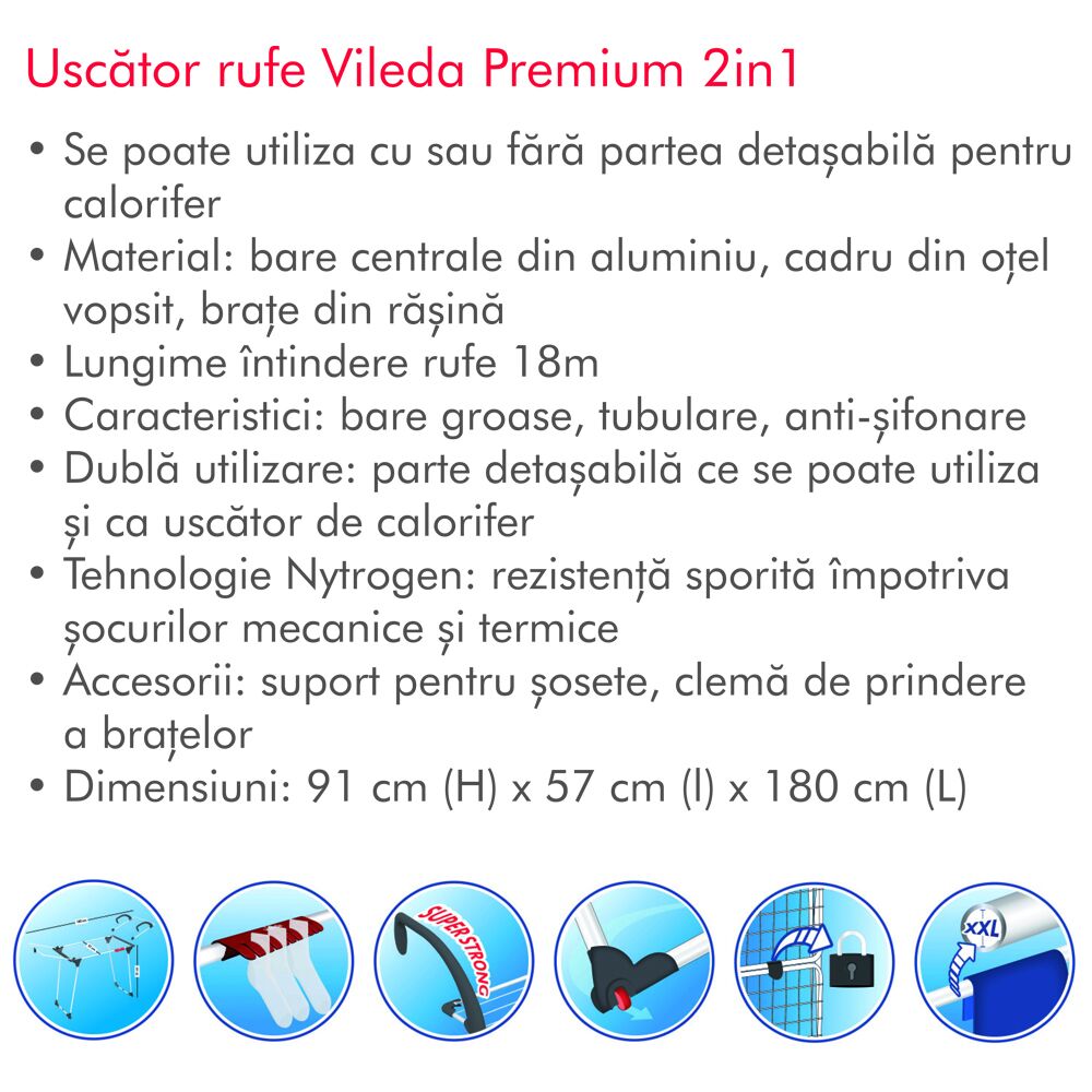 Uscator de rufe Premium 2 in 1, Vileda