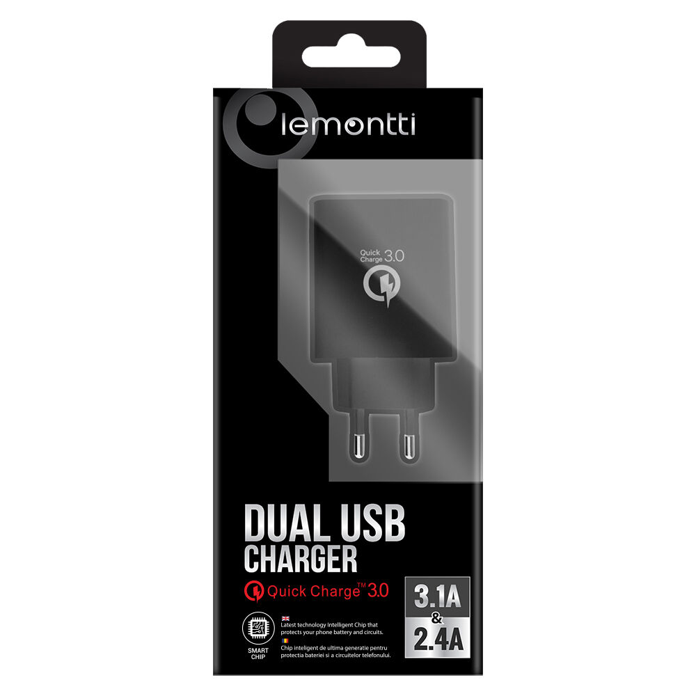 Incarcator Retea Lemontti Quick Charge Dual USB 3.1A Negru