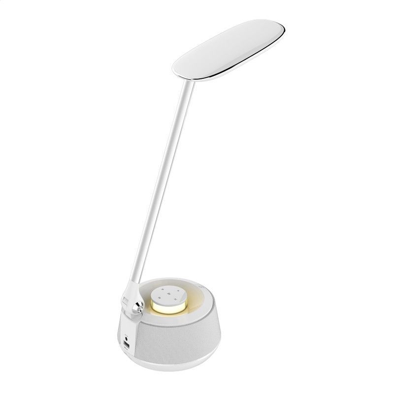 Lampa de birou cu LED + boxa Bluetooth si AUX, PDLU9A Platinet , incarcator USB 2A, 3 moduri de intensitate, flexibila, 18W, 6000K, alba