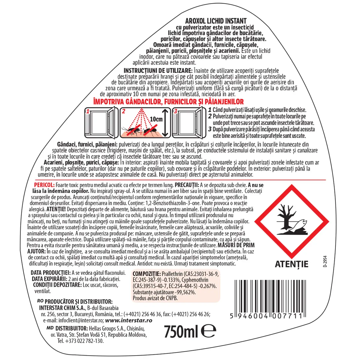 Lichid instant impotriva insectelor taratoare Aroxol, 750 ml